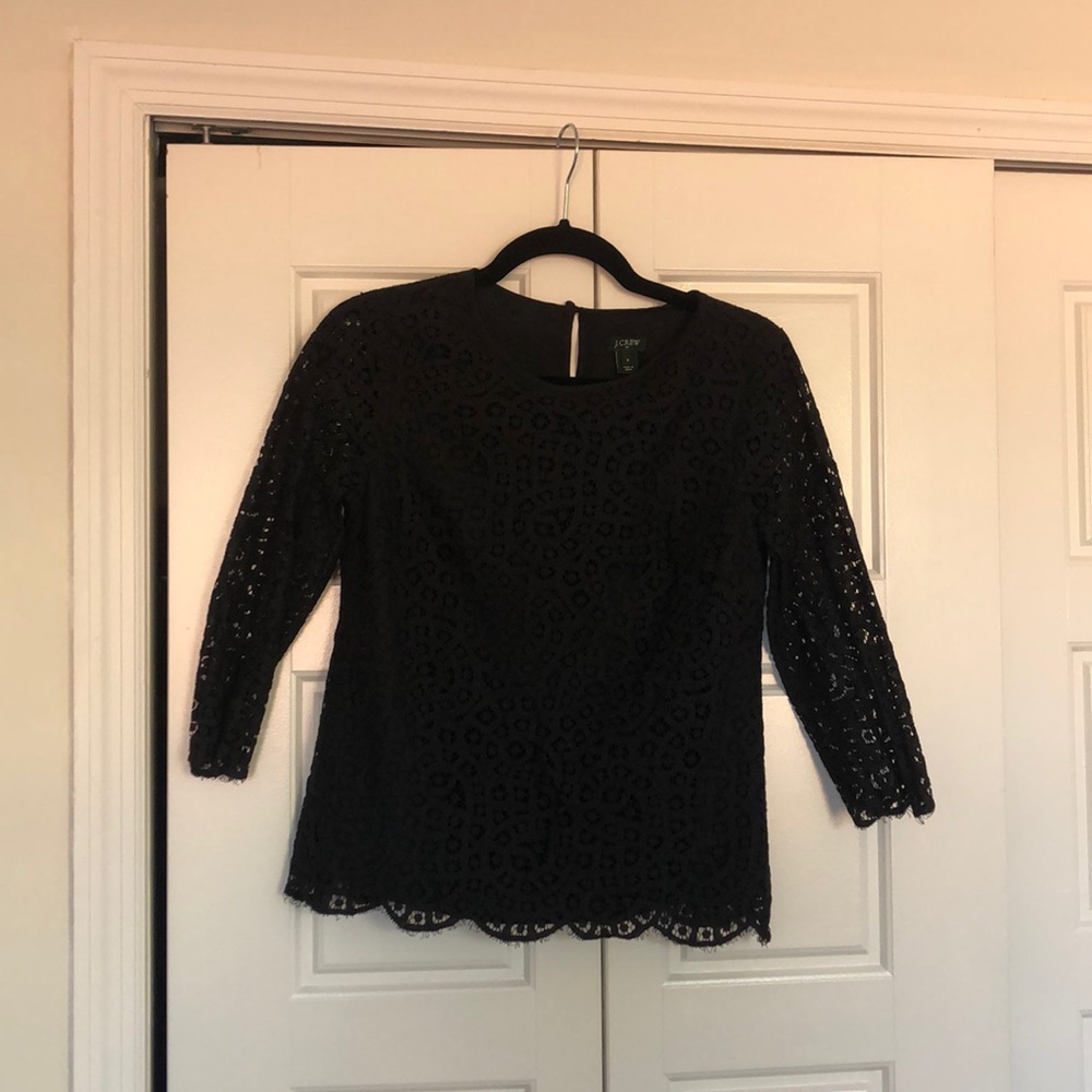 J Crew Factory Lace Black 3/4 length shirt size 0